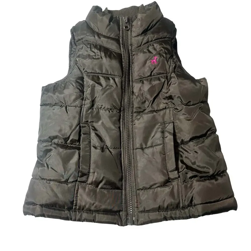 Old Navy Girls Brown Fleece Lined Puffer Vest Full Zip Quilted XS